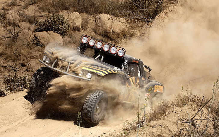 brown and gray dune buggy, car, vehicle, sand, Rally, racing, buggy, dust, brown, HD wallpaper