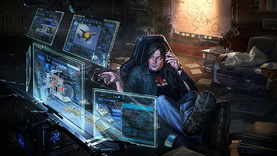 antarmuka komputer futuristik cyberpunk, Wallpaper HD HD wallpaper
