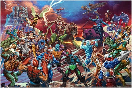 Skeletor, Maîtres de l'Univers, He-Man, He-Man et les Maîtres de l'Univers, Castle Grayskull, Teela, Evil-Lyn, Fond d'écran HD HD wallpaper