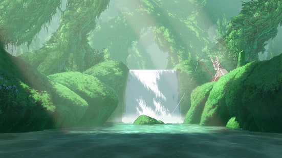 Fondo de pantalla de Nier Automata, Nanachi (Made in Abyss), medio ambiente, río, cascada, Made in Abyss, caña de pescar, anime, Fondo de pantalla HD HD wallpaper