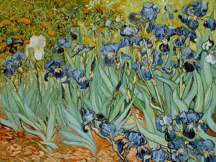 blue and green floral painting, Vincent van Gogh, classic art, painting, HD wallpaper