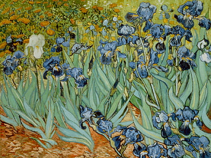niebieskie i zielone malarstwo kwiatowe, Vincent van Gogh, sztuka klasyczna, malarstwo, Tapety HD HD wallpaper