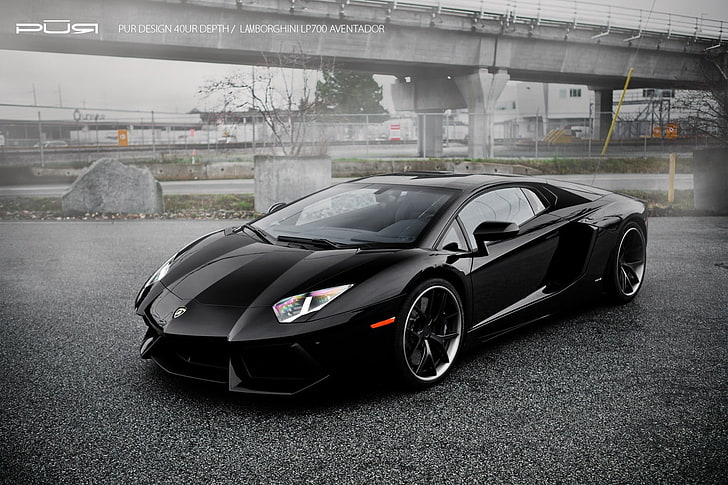 svart sportbil, Lamborghini, svarta bilar, Super Car, fordon, bil, Lamborghini Aventador, HD tapet
