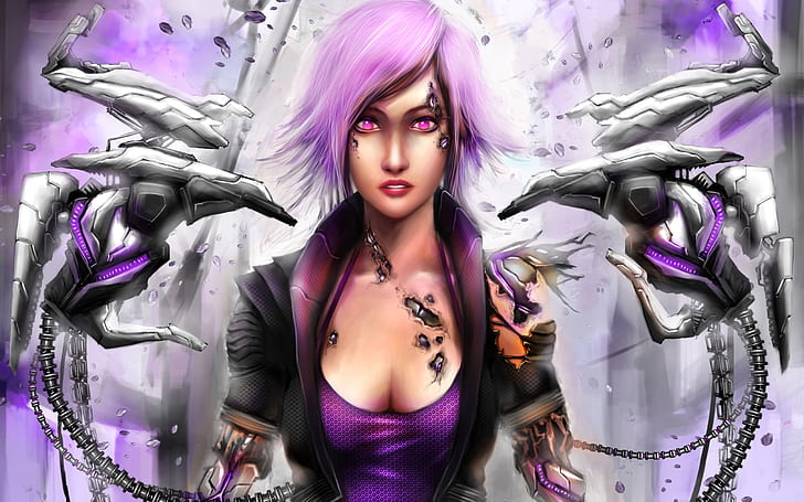 Purple hair robot girl, Purple, Hair, Robot, Girl, HD wallpaper
