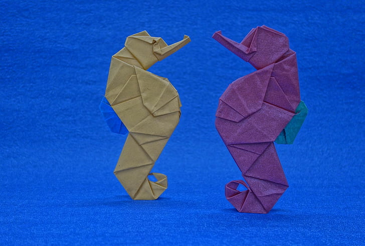 กระดาษพื้นหลัง origami ม้าน้ำ, วอลล์เปเปอร์ HD