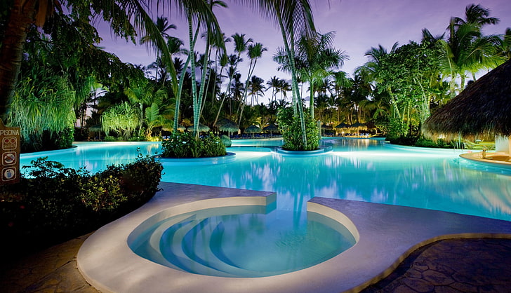 beyaz yüzme havuzu, havuz, otel, dış, tropikal., Meria, Caribe, HD masaüstü duvar kağıdı