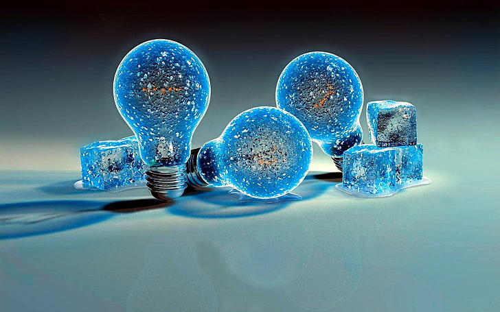Man Made, Light Bulb, Blue, Bulb, Fantasy, Ice, Magical, Reflection, HD wallpaper