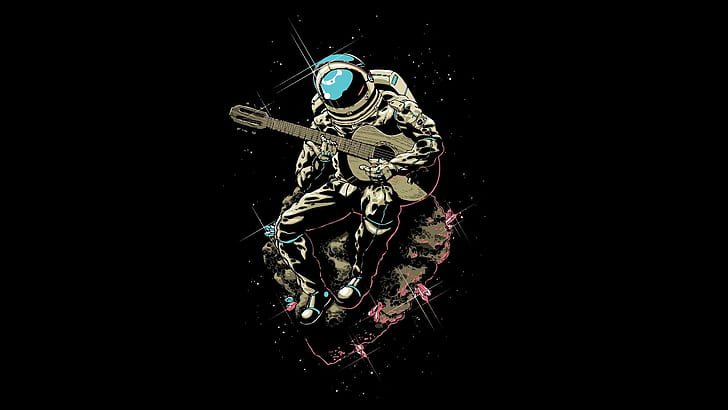 space astronaut guitar musicians asteroid, HD wallpaper