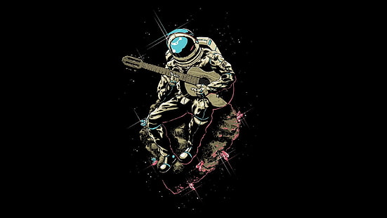 spazio astronauta chitarra musicisti asteroide, Sfondo HD HD wallpaper
