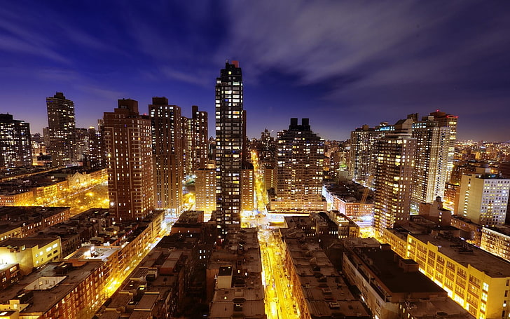 Town, New york, Night, Light, Street, HD wallpaper | Wallpaperbetter
