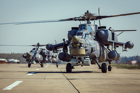 svart helikopter, mi-28, helikopter, flygplats, inverkan, HD tapet HD wallpaper