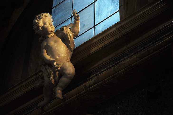 amor, church, cupid, marble, old, statue, HD wallpaper