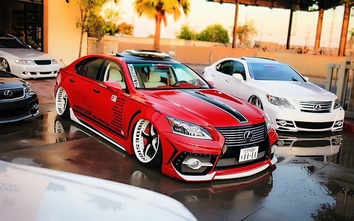 Lexus LS Car, red sedan, lexus ls, car, Tuning, stance, Lexus, HD wallpaper