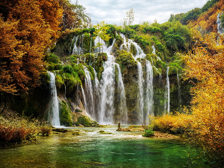 حديقة بحيرة بليتفيتش الوطنية ، 4K ، الشلالات ، كرواتيا، خلفية HD