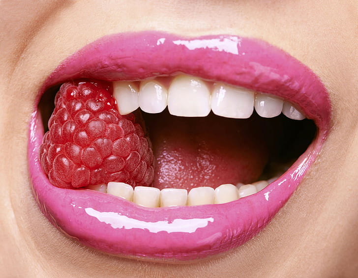 lips, fruit, open mouth, HD wallpaper