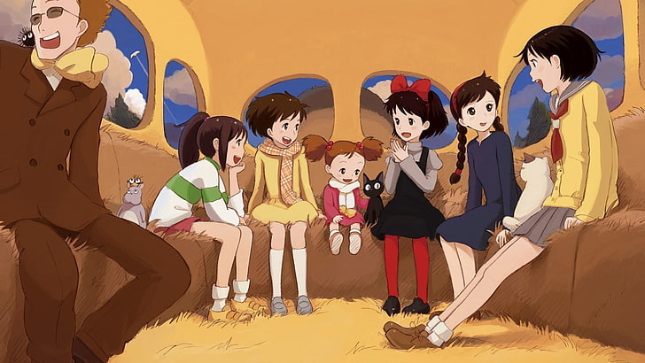 personaggi dei cartoni animati illustrazione, Studio Ghibli, My Neighbor Totoro, Castle in the Sky, Kiki's Delivery Service, Spirited Away, Sfondo HD