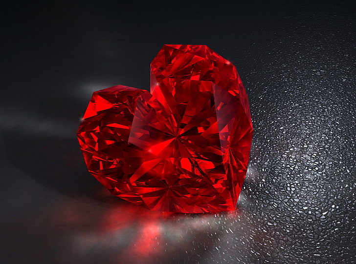 Diamond Heart, red heart diamond, Love, Beautiful, Heart, Diamond, Luxury, Brilliant, luxury life, Wallpaper HD