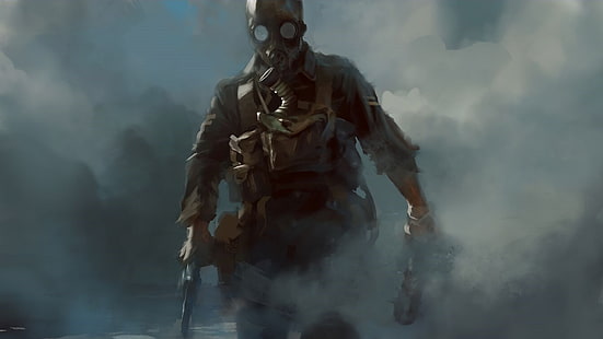 revolver, gas masks, soldier, smoke, video games, Battlefield One, Battlefield, Battlefield 1, World War I, HD wallpaper HD wallpaper