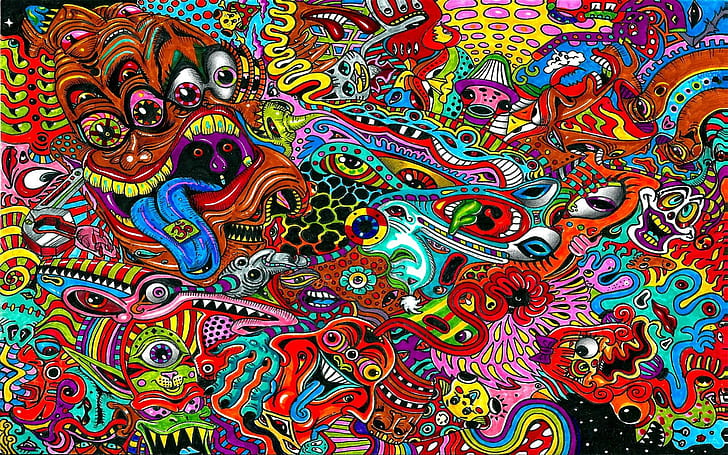 desenho, surreal, colorido, psicodélico, desenho, surreal, colorido, psicodélico, HD papel de parede