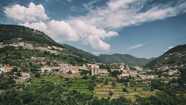 Ravello, 5k, 4k Tapete, 8k, Amalfiküste, Italien, Hügel, Bäume, Himmel, HD-Hintergrundbild