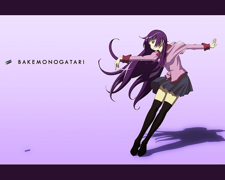 Аниме, Monogatari (серия), Bakemonogatari, Hitagi Senjōgahara, серия Monogatari: второй сезон, фиолетовые волосы, HD обои
