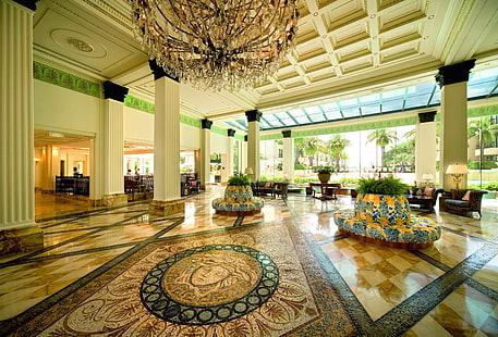 gold and black chandelier, design, style, interior, the hotel, hall, Australia, Palazzo Versace Hotel, HD wallpaper HD wallpaper