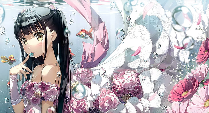 Kantoku, underwater, anime girls, dress, HD wallpaper