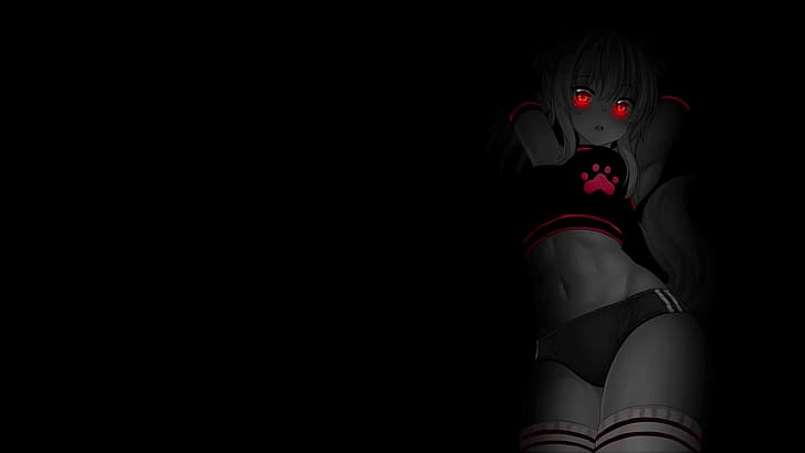 selective coloring, anime girls, monochrome, simple background, black background, HD wallpaper