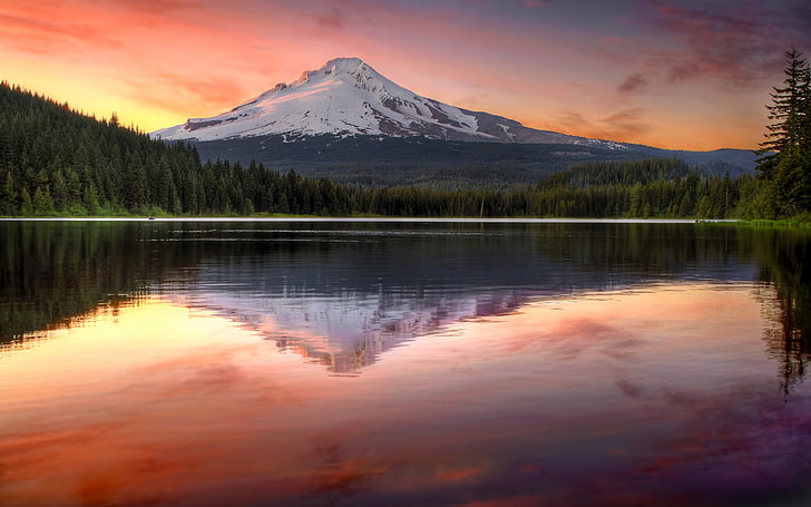 Günbatımı Trillium Göl Yansıması Mount Hood Stratovolcano Oregon Ultra Hd Tv Duvar Kağıdı Masaüstü Dizüstü Tablet Ve Cep Telefonları Için 3840 × 2400, HD masaüstü duvar kağıdı