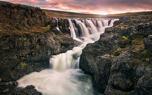 Водопады Колуглюфур в северной части Исландии 4k Ultra Hd Обои для рабочего стола Для компьютеров Ноутбуки Планшеты и мобильные телефоны 3840 × 2400, HD обои HD wallpaper