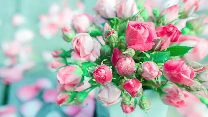 Flowers bouquet, 4K, Rose buds, HD wallpaper
