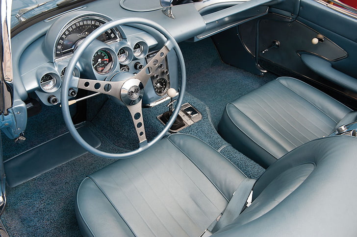 (c1), 1960, blue, cars, chevrolet, classic, convertible, corvette, interior, HD wallpaper