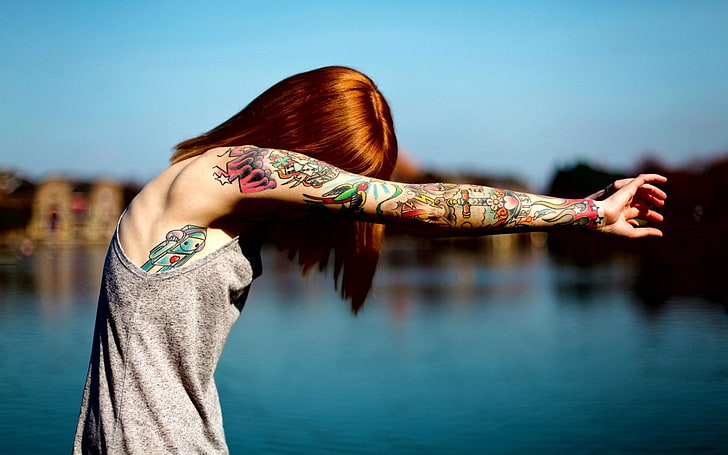 redhead, tattoo, women, HD wallpaper