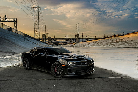Chevrolet Camaro SS, Chevrolet, Camaro SS, schwarz, Brücke, am besten, HD-Hintergrundbild HD wallpaper