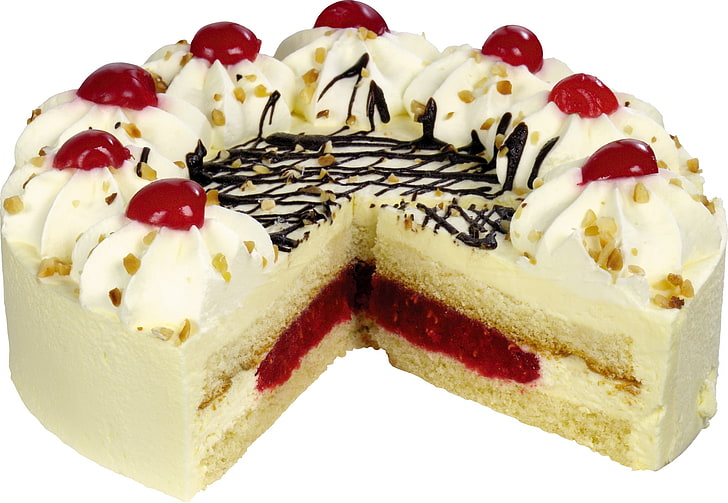 icing cake dengan cherry, cake, layered, baking, berry, cream, Wallpaper HD