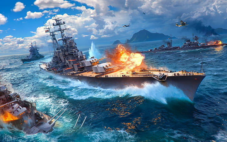 orld kapal perang, latar belakang jaring wargaming, kapal, ledakan, Unduh 3840x2400 dunia kapal perang, Wallpaper HD