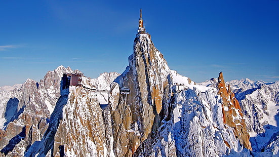 hochgebirge, chamonix, frankreich, aiguille du midi, gipfel, europa, kamm, klippe, mont blanc massiv, massiv, seilbahn, französische alpen, alpen, HD-Hintergrundbild HD wallpaper