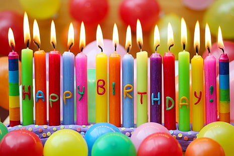 surtido de velas de feliz cumpleaños de varios colores, bolas, velas, feliz cumpleaños, cumpleaños, Fondo de pantalla HD HD wallpaper