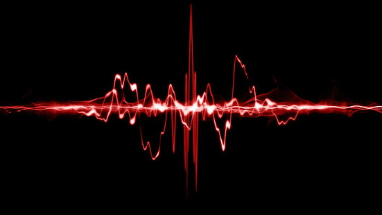 Red sound waves, red beat light, abstract, 1920x1080, wave, HD wallpaper HD wallpaper