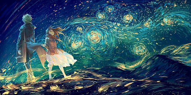الفن الرقمي ، الليل ، الماء ، السماء ، الطبيعة ، Yuumei، خلفية HD HD wallpaper