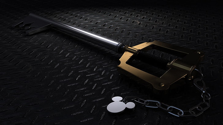Kunci kerangka Mickey Mouse berwarna perak dan emas, Kingdom Hearts, Wallpaper HD