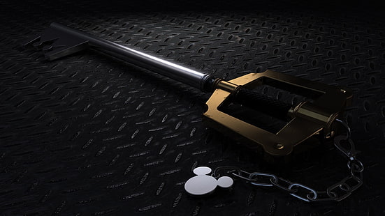 silver-and-gold-colored Mickey Mouse skeleton key, Kingdom Hearts, HD wallpaper HD wallpaper
