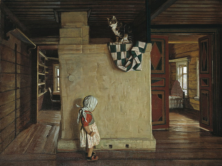 seni klasik, seni klasik, Nikolay Anokhin, kucing, Wallpaper HD