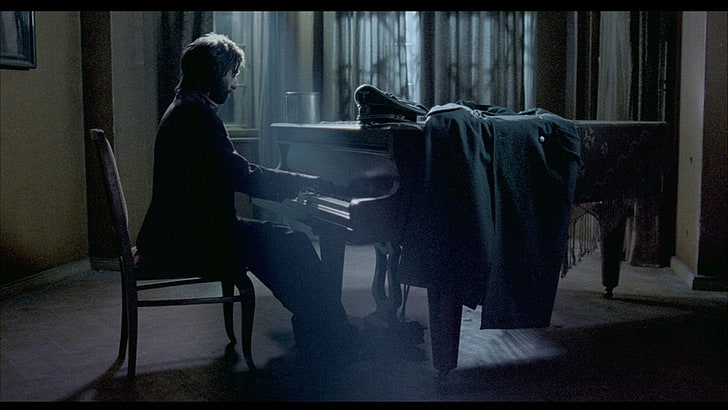 piano de cola marrón, The Pianist, Roman Polanski, Adrien Brody, Władysław Władek Szpilman, piano, rayos de luna, Fondo de pantalla HD