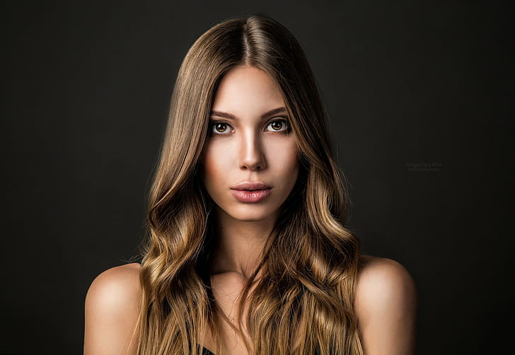latar belakang yang sederhana, wajah, Grigoriy Lifin, wanita, potret, Wallpaper HD