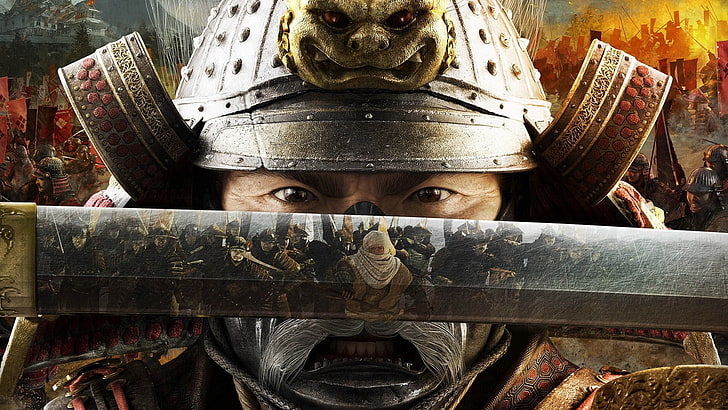 Fond d'écran numérique Samurai, Total War: Shogun 2, jeux vidéo, samouraï, guerrier, Katana, bataille, réflexion, Fond d'écran HD