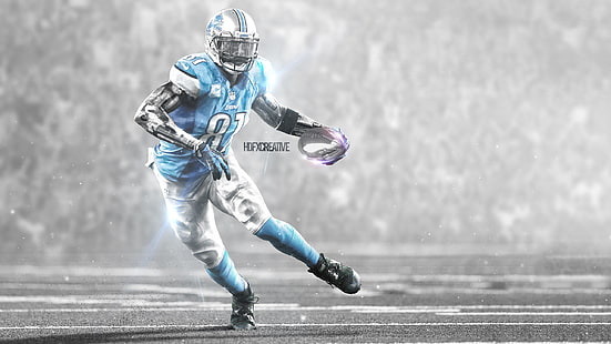 blå och grå actionfigur, NFL, amerikansk fotboll, idrottare, Detroit Lions, Calvin Johnson Jr., HD tapet HD wallpaper