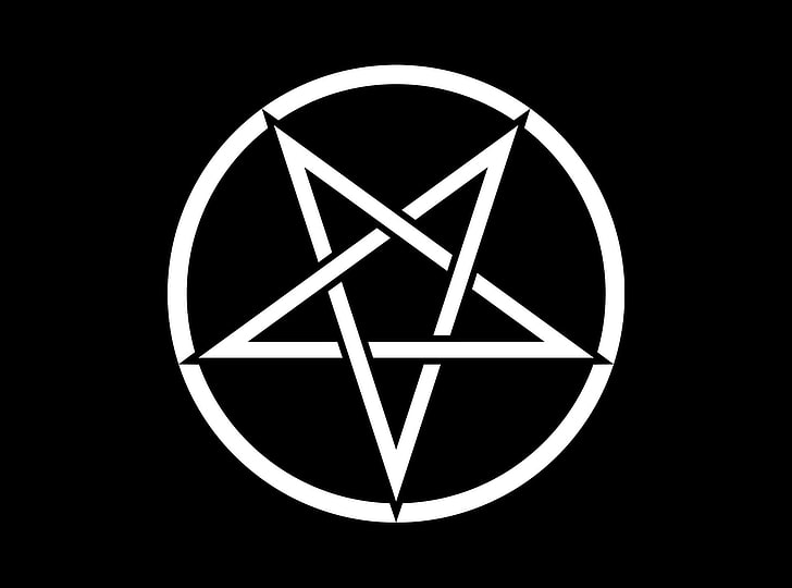 logotipo preto e branco redondo, satanismo, pentagrama, HD papel de parede