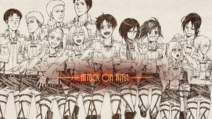 Attack on Titan digital wallpaper, Shingeki no Kyojin, Eren Jeager, Mikasa Ackerman, Armin Arlert, Blouse Sasha, anime, HD wallpaper