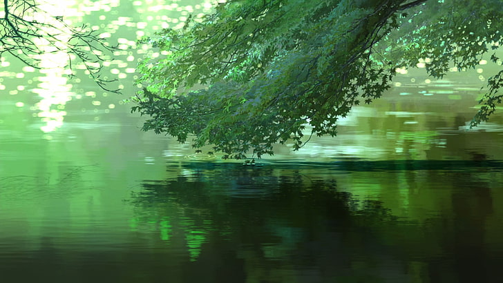 planta de folhas verdes, Makoto Shinkai, anime, árvores, verde, o jardim das palavras, HD papel de parede